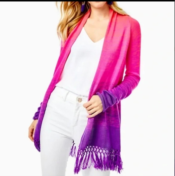 LILLY PULITZER NWT XL Tatum Ombre Fringe Cardigan Sweater - Picture 3 of 7